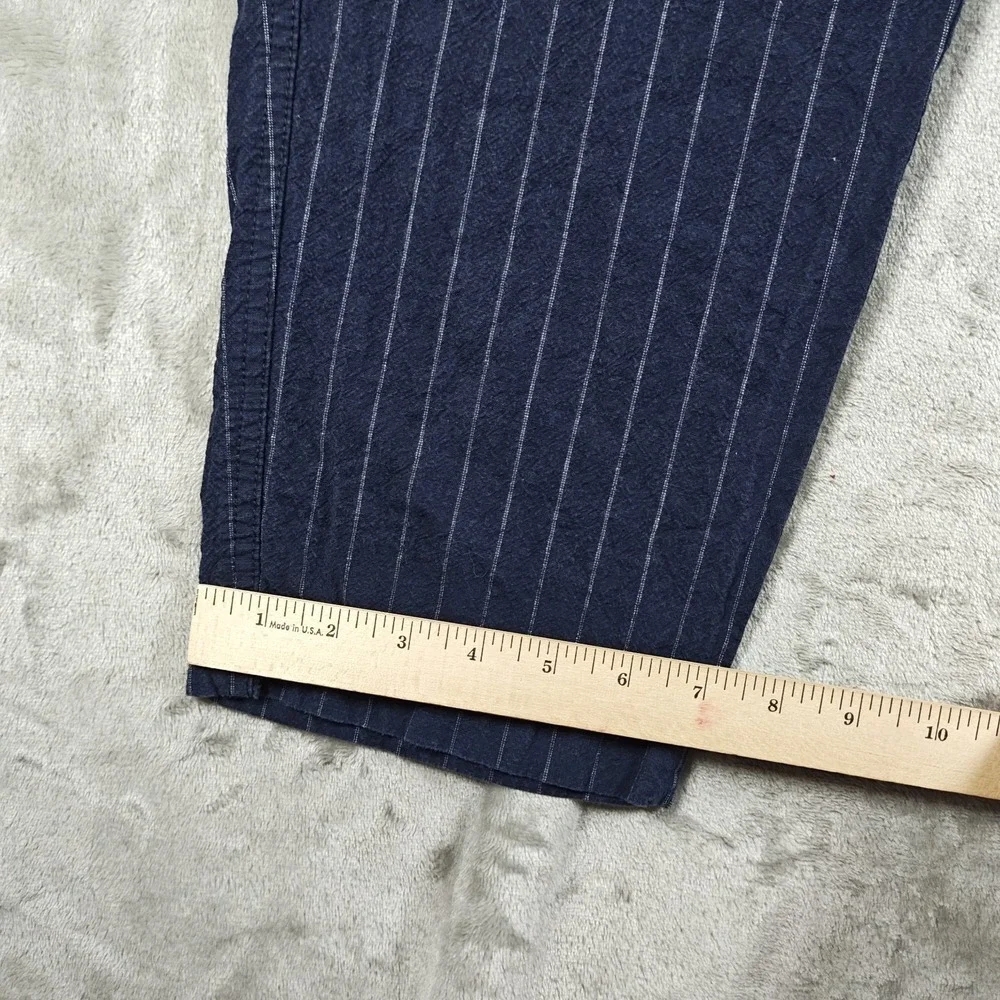 Uniqlo Pants Men XL 34x26.5 Blue Pinstriped Linen Blend Relaxed Cropped